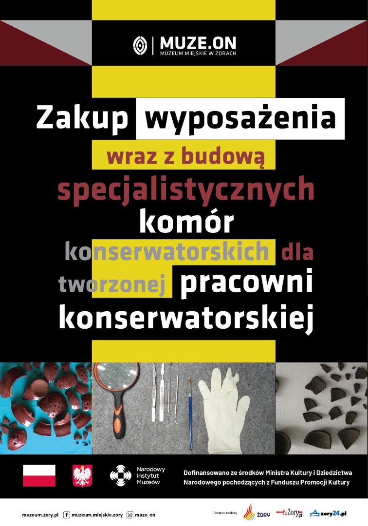 Plakat Zakup wyposażenia wraz z budową specjalistycznych komór konserwatorskich dla tworzonej pracowni konserwatorskiej