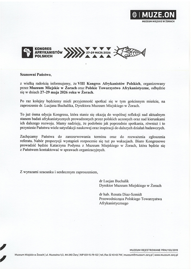 Skan zaproszenia na kongres afrykanistów 2026